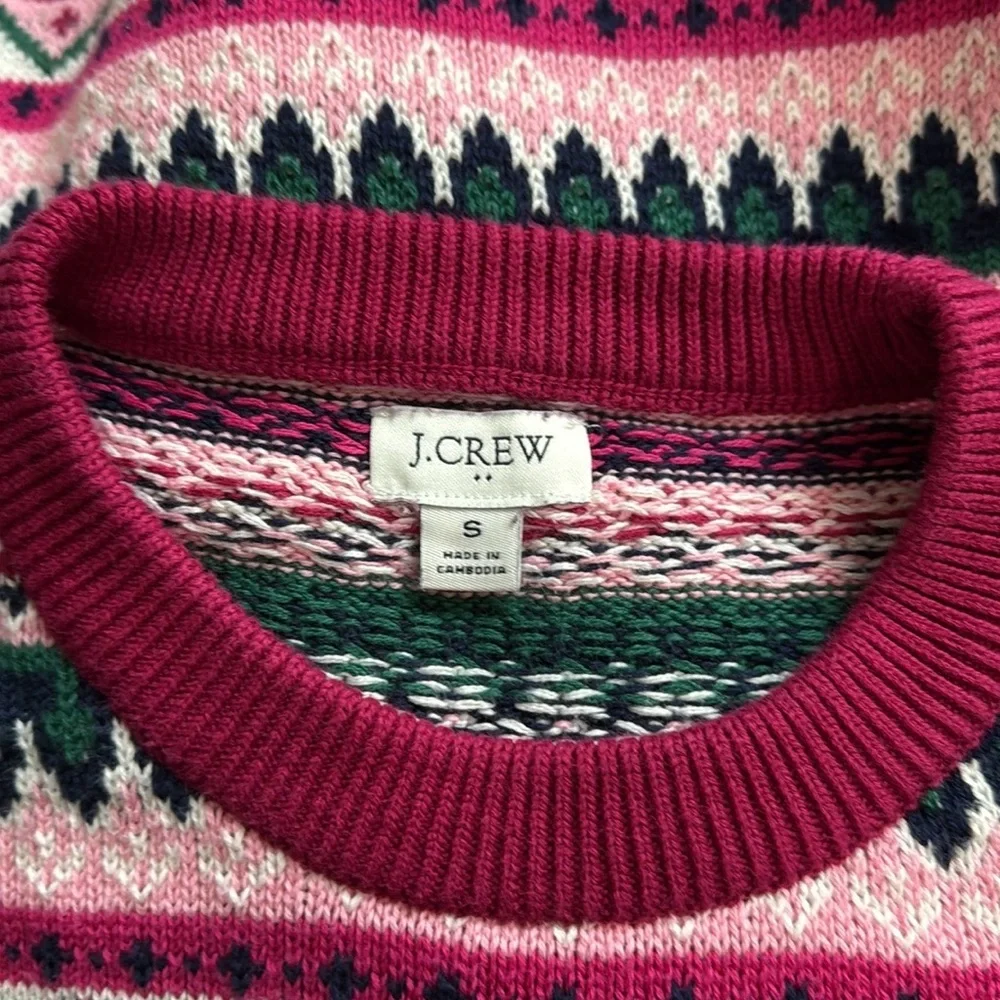 J.Crew pink green knit sweater small romantic feminine preppy holiday party